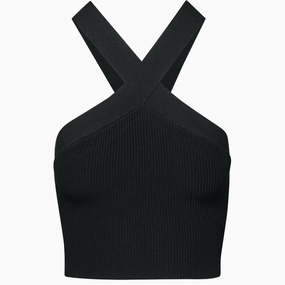 Babaton Sculpt Knit Cross Cross Black Crop Tank Top - Picture 3 of 9